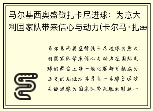 马尔基西奥盛赞扎卡尼进球：为意大利国家队带来信心与动力(卡尔马·扎比)