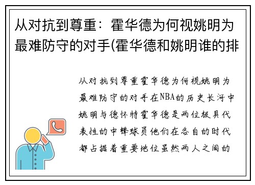 从对抗到尊重：霍华德为何视姚明为最难防守的对手(霍华德和姚明谁的排名高)